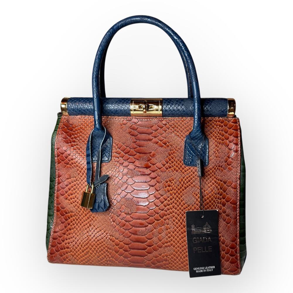 NWT Vintage Giada Pelle Italian Embossed Brown Leather Purse Bag Deadstock - Picture 3 of 12